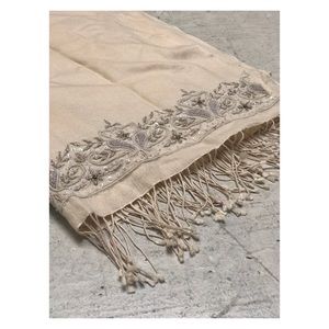 Cream embellished and embroidered shawl